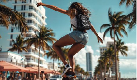 Girl on skateboard in Miami Beach